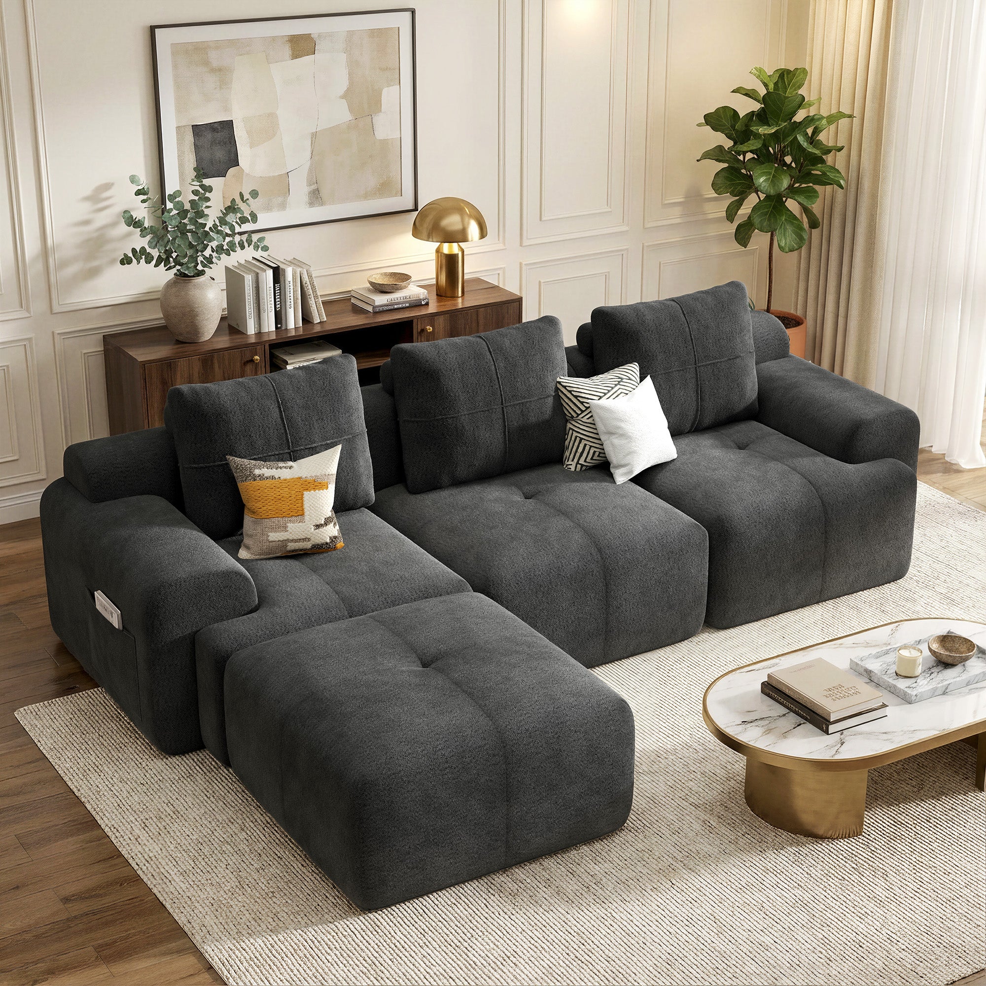 112" Grey Boneless Couch